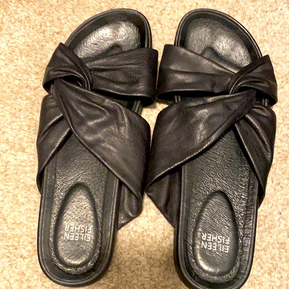 Eileen Fisher Slides, black leather, size 9.5